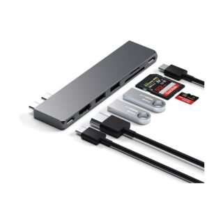Satechi Adaptador multipuerto USB C Hub Pro, USB C Dongle 7 en 1 con puerto USB4, 100W PD, 4K HDMI, USBC Data, 2 USB-A, lectores de tarjetas Micro/SD, para MacBook M1 M2 M3 - Gris espacial