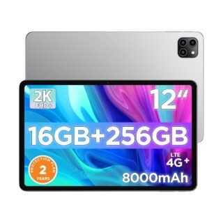 Tablet Android, tableta de pantalla grande de 12 pulgadas, protección de 2 años, pantalla de resolución IPS 2K de 1200 x 2000, puerto tipo C reforzado, cargador PD de 18 W, batería de 8000 mAh, cámara