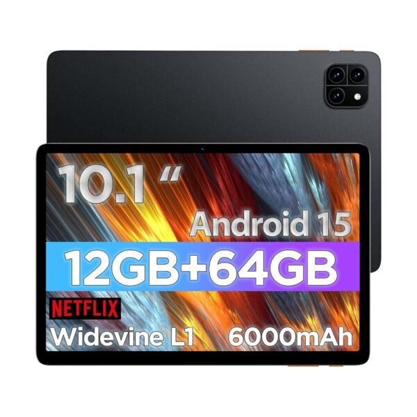 Tablet Android, tableta Android 15 de 10.1 pulgadas, CPU Octa-core, protección de 2 años, RAM 12 GB, ROM 64 GB (hasta 2 TB), resolución 800x1280, WiFi 6 y Bluetooth 5.4, altavoces duales, 5MP+8MP