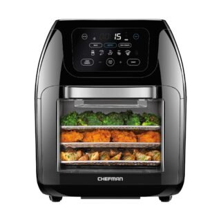 Chefman - Freidora de aire digital multifuncional - Rosticero, deshidratador, horno de convección, 17 preajustes, tamaño familiar XL 2.6 galones, apagado automático, ventana de visualización - Negro
