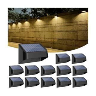 Luces solares más brillantes para vallas, luces solares impermeables para exteriores, blanco cálido y RGB, 8 colores, luz de terraza del atardecer al amanecer, iluminación exterior para patio