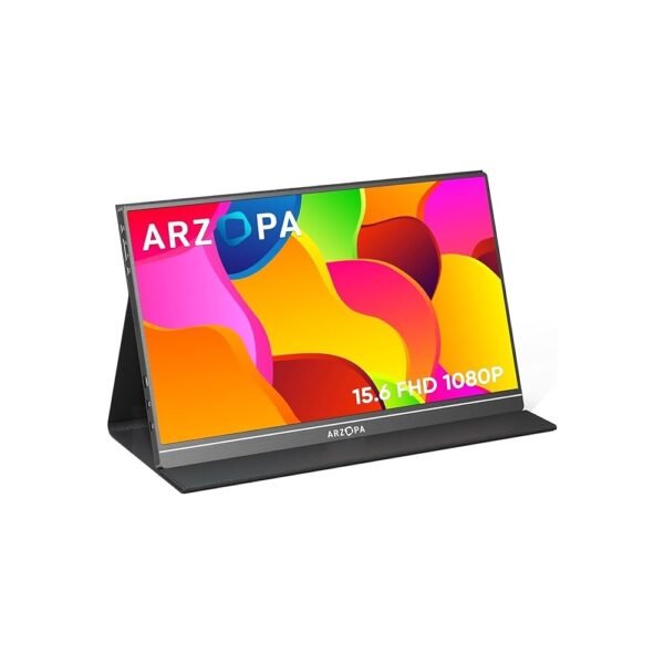 ARZOPA Monitor portátil, 15.6 pulgadas 1080P FHD monitor portátil USB C HDMI pantalla de computadora HDR cuidado ocular pantalla externa con cubierta inteligente para Mac Phone Xbox Switch PS5-S1 mesa