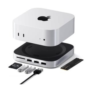 Satechi Mac mini M4 Hub y soporte con carcasa SSD NVMe, Mac mini M4 Dock con 2 puertos USB A de 10 Gbps, puerto de datos USB A, lector de tarjetas SD para Mac mini M4, Mac mini M4 Pro - Plata