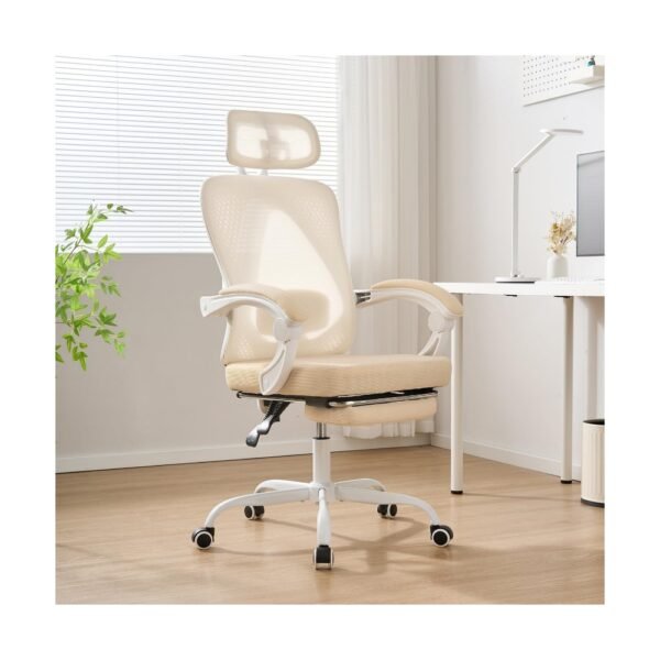 Silla de oficina ergonómica con reposapiés retráctil, capacidad de 400 libras, reposabrazos sincronizado, malla transpirable, soporte lumbar ajustable