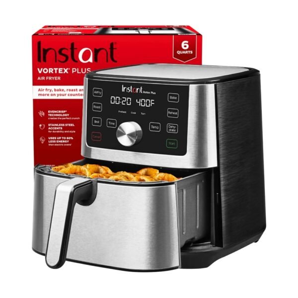 Instant Pot Vortex Plus 6 en 1 freidora de aire, 6 cuartos de galón, 6 programas de un solo toque, freír aire, asar, hornear, recalentar y deshidratar.