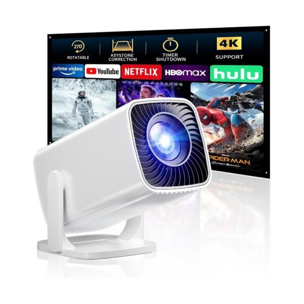 Mini proyector, proyector portátil compatible con 4K, proyector para exteriores Full HD 1080P, proyector de película de rotación de 270°, pantalla máxima de 200 pulgadas, compatible con smartphone