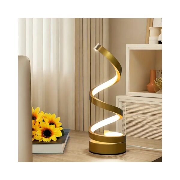 Lámpara de mesa LED espiral, luz de escritorio de metal con cuello de cisne regulable, control de botón de pulsar, alimentada por USB, iluminación ajustable, acabado pulido, para oficina, dormitorio, sala de estar - Idea de regalo