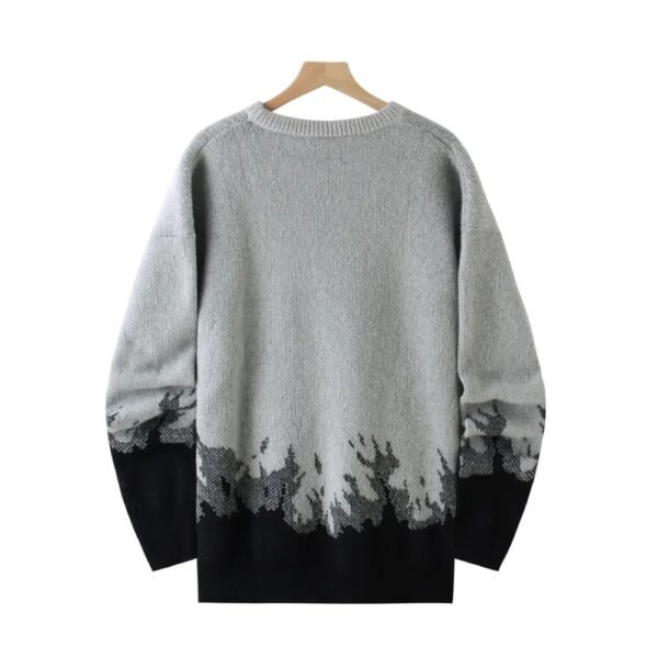 Suéter de punto con estampado de fuego, suéter casual cálido y ligeramente elástico con cuello redondo para hombre, idea para Otoño e Invierno