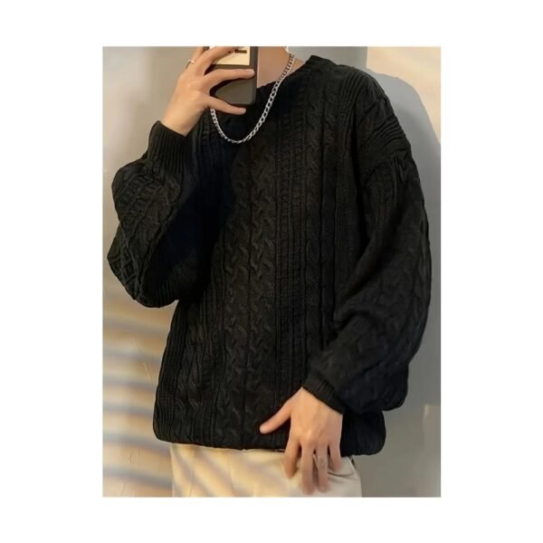 Suéter para hombre con cuello redondo, tejido acrílico cómodo, diseño geométrico, mangas largas y detalles con flecos, ideal para otoño/invierno, ropa casual, talla plus