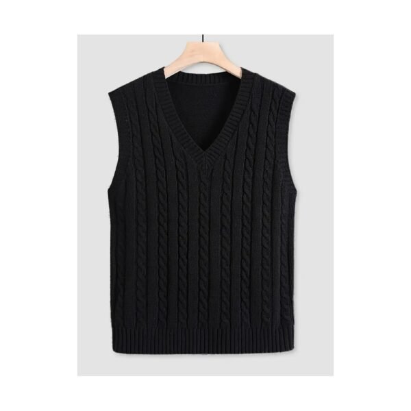 Sudadera ligera para hombre con cuello en V, chaleco tejido de polar, suéter negro casual para invierno, talla PLUS SIZE
